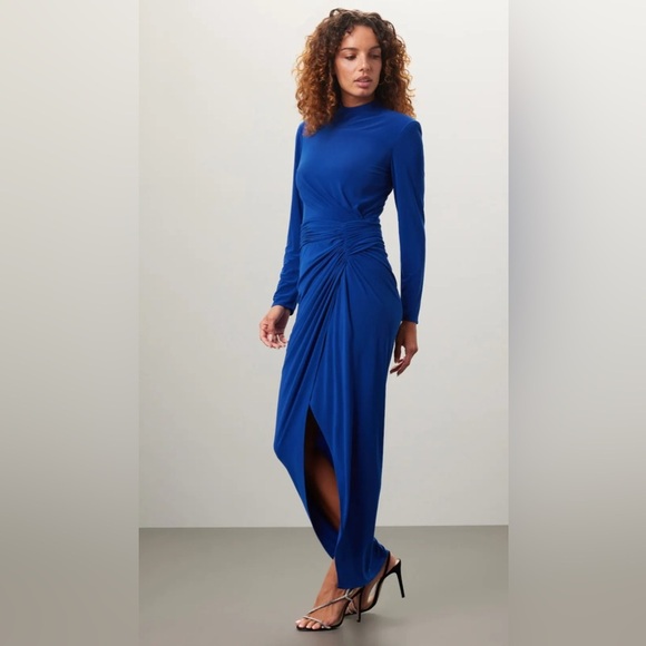 Rene Ruiz Elegant Ruched Long Sleeve‎ Cobalt Blue Gown women’s size 0 - Picture 1 of 5
